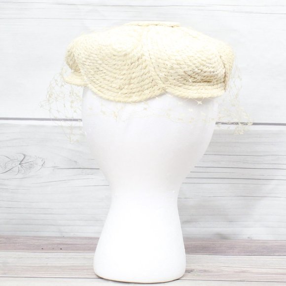 *Vintage! Everitt Womens Cream Spun Woven Crochet Hat - Picture 4 of 11